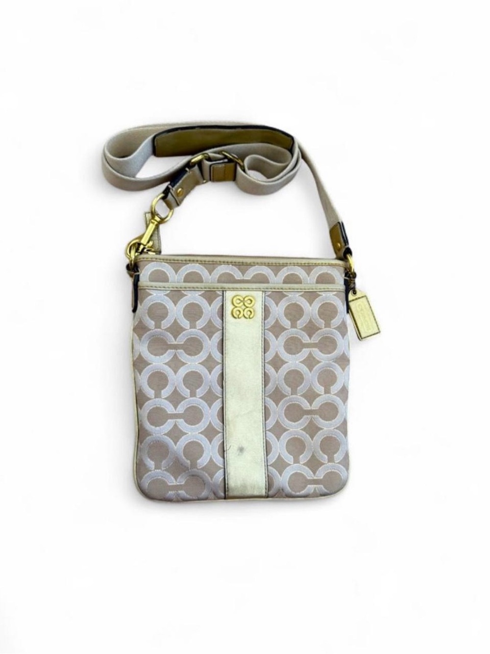Coach Gold Metallic Julia Signature Optic Art Swingpack Crossbody Bag